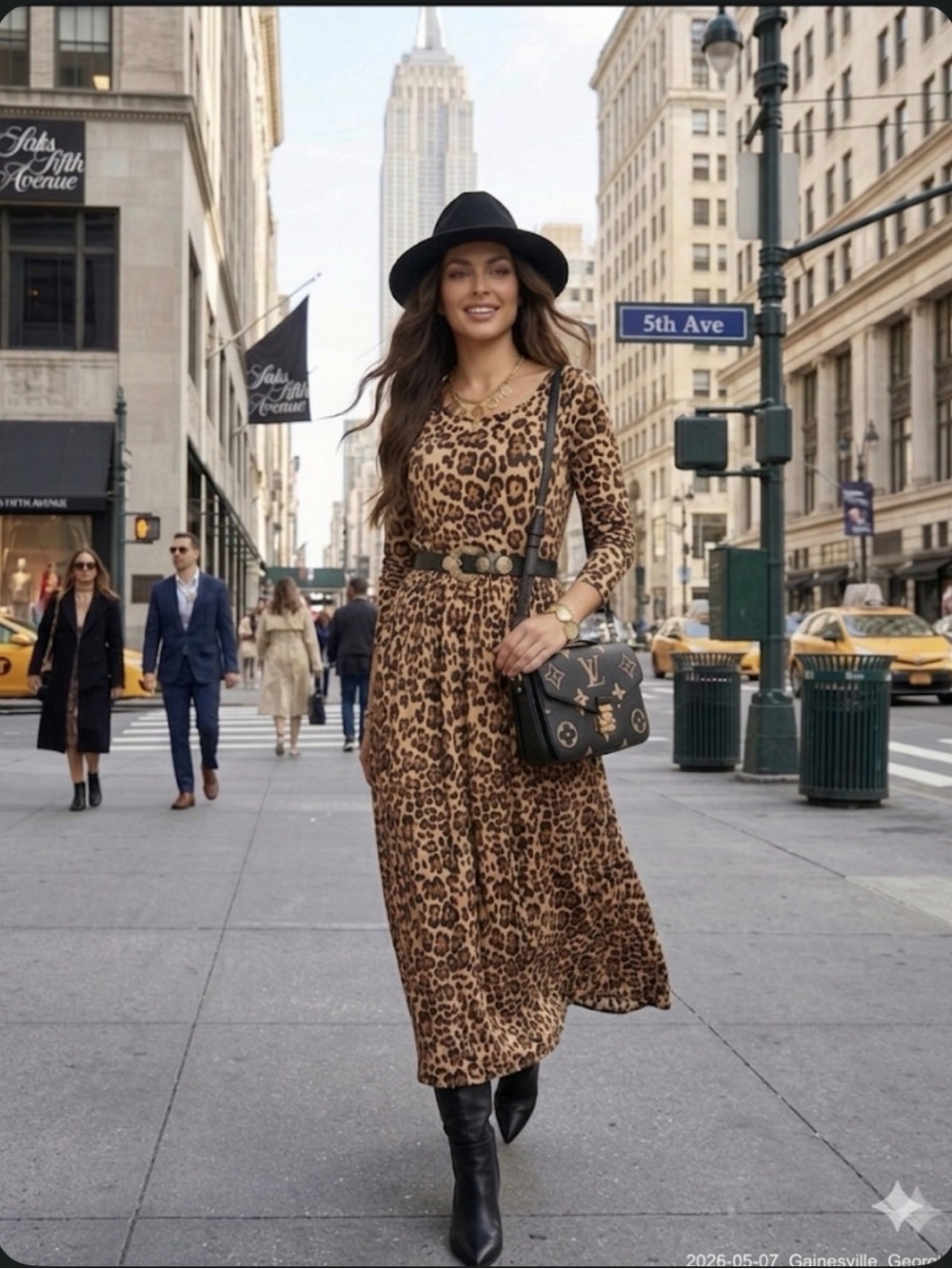New Macy's Leopard-Print Long Sleeve Maxi Dress in Beige and Brown